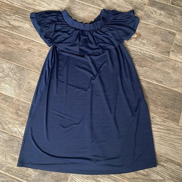 Rachel Roy Ruffled Shift Dress Off the shoulder Navy Women’s size XS NWT Stretch - Picture 8 of 13